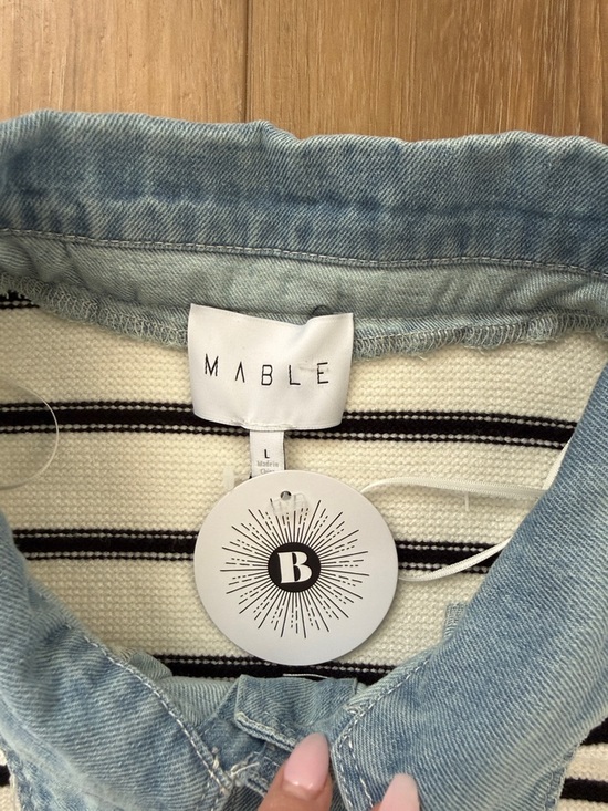 Striped Cream Knit Jean-Trim Jacket for Kids - Picture 2 of 5